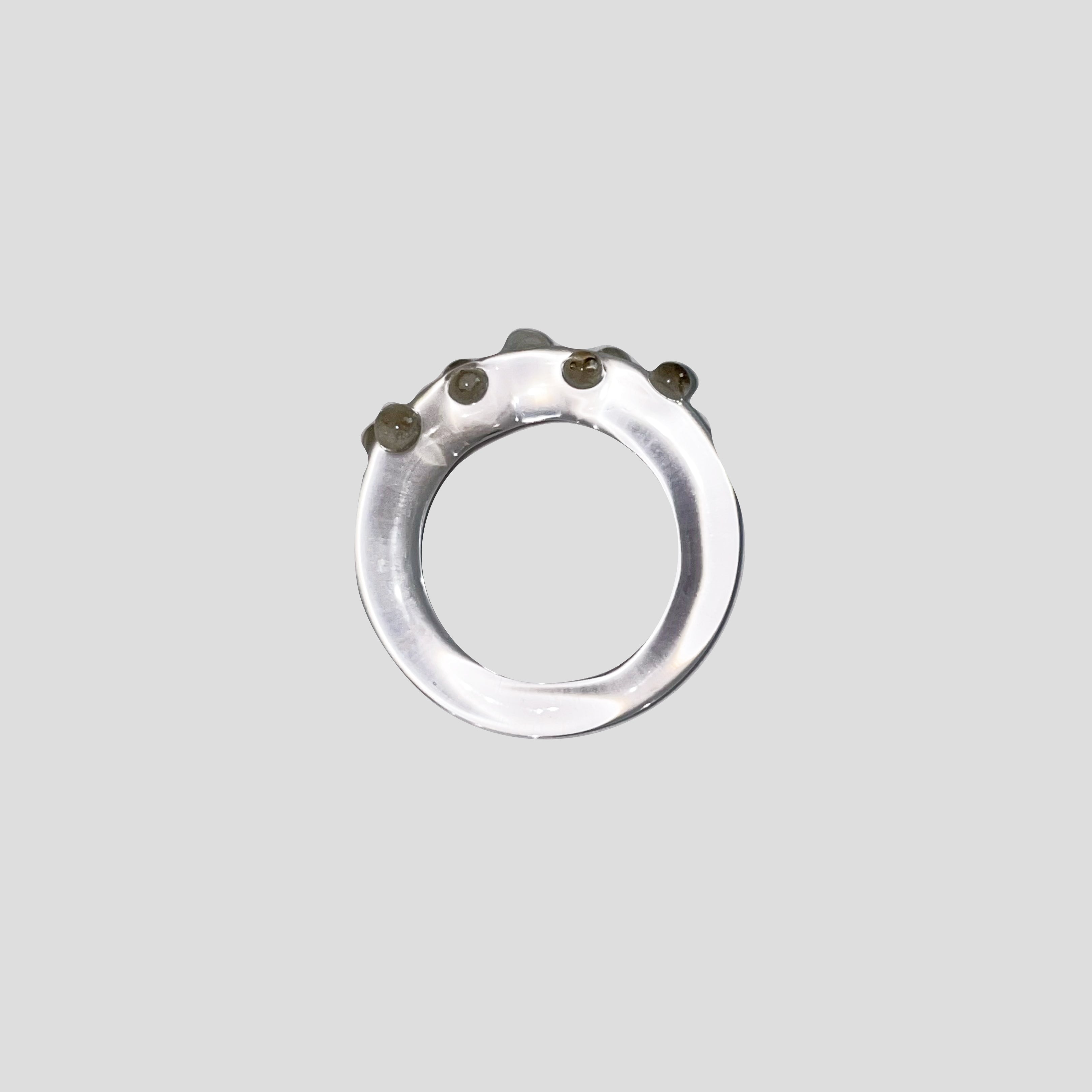 Grey  Dot Transparent Glass Ring